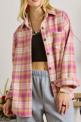 Best Deal Online Today Only Savings Plaid Collared Neck Button Up Shacket