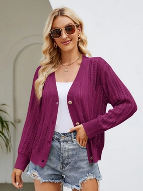 Best Seller Deal Button Down Ribbed Trim Cardigan