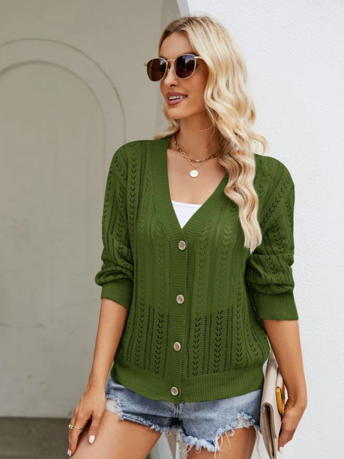 Save More Online Button Down Ribbed Trim Cardigan