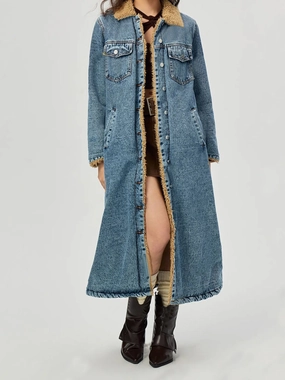 Best Deal Alert Pocketed Button Up Denim Jacket With Fur Lining
