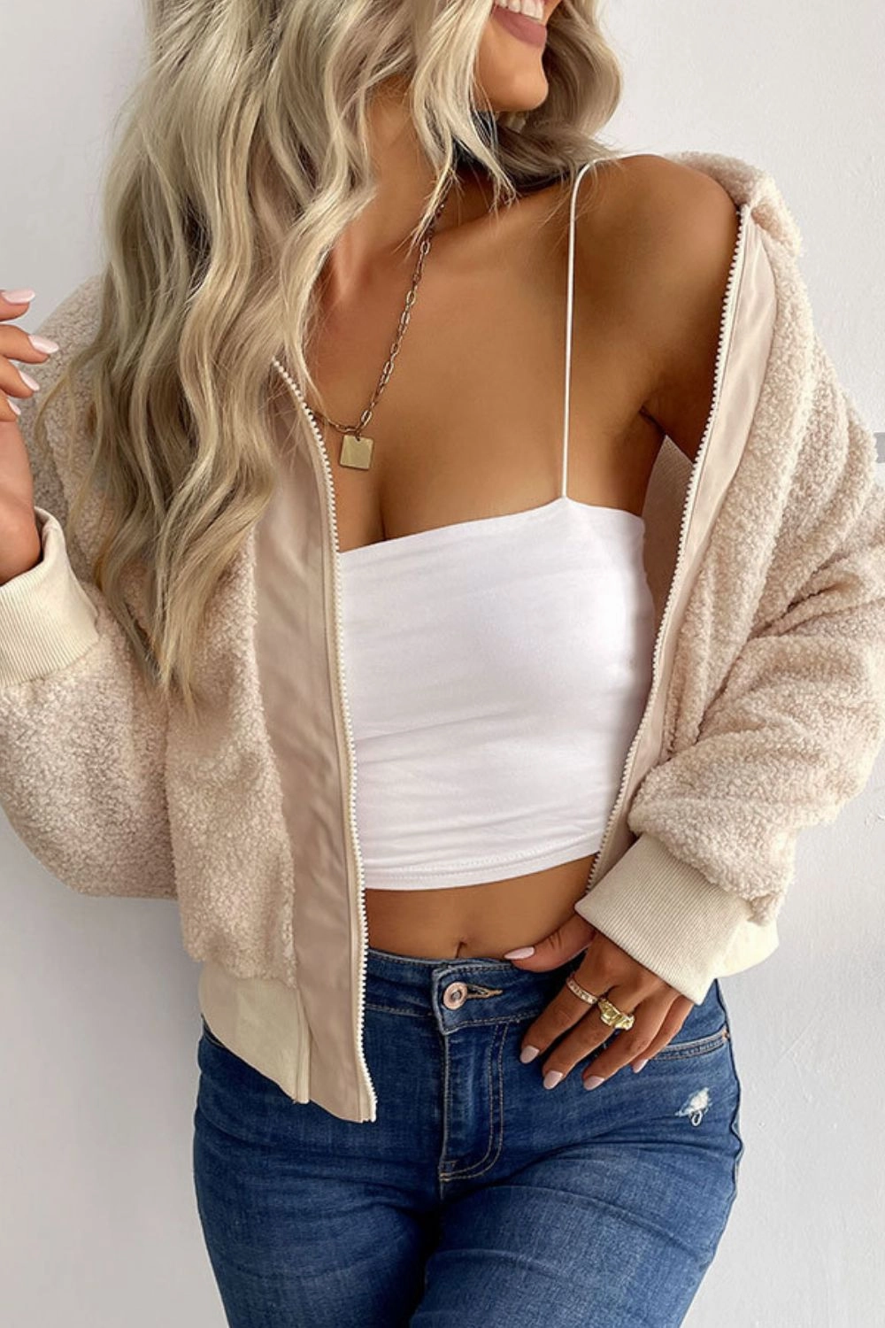 Hot Pick Deal Exclusive Online Offer Perfee Zip-Up Sherpa Collared Neck Jacket With Pockets