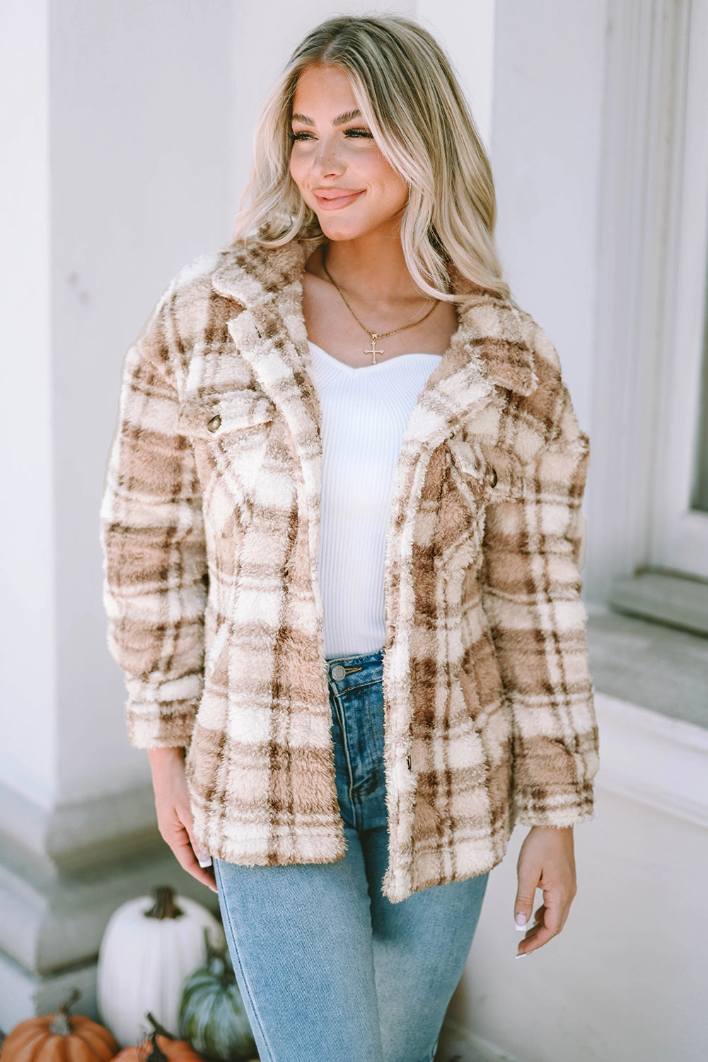 Big Savings Event Plaid Collared Neck Jacket