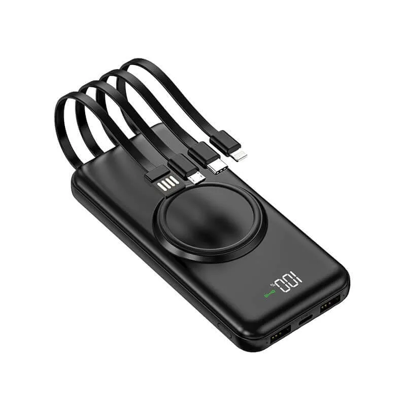 Grab Your Deal Today Wireless Powerbank With 4 Built-In Cables And Digital Display