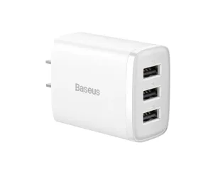 Mega Discount Event Deal of the Day Baseus Compact Charger 3Usb 17W Cn - White