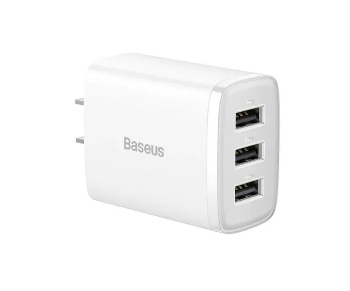 Mega Discount Event Deal of the Day Baseus Compact Charger 3Usb 17W Cn - White