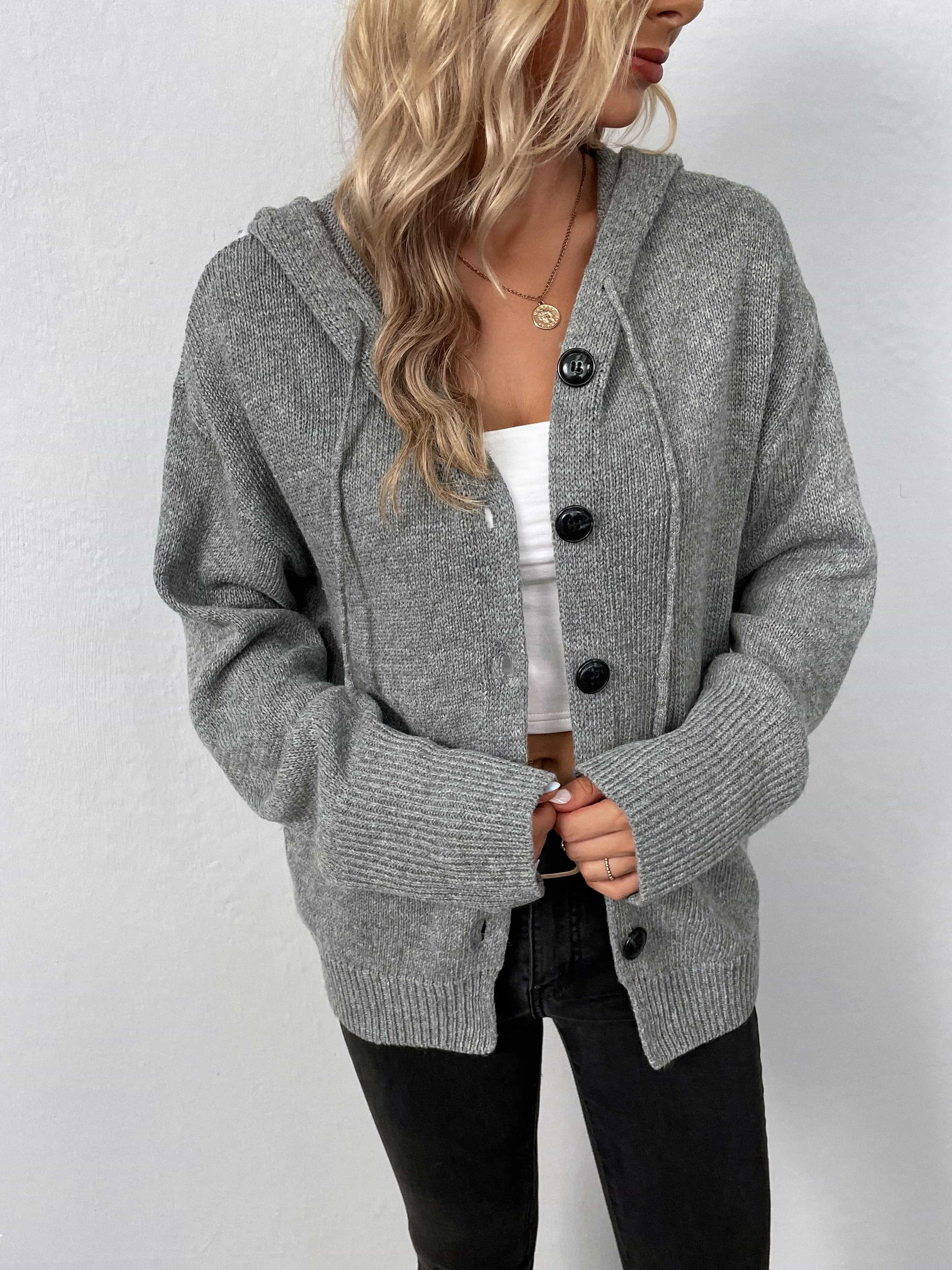 Weekend Flash Offer Dont Miss This Steal Button-Down Long Sleeve Hooded Sweater
