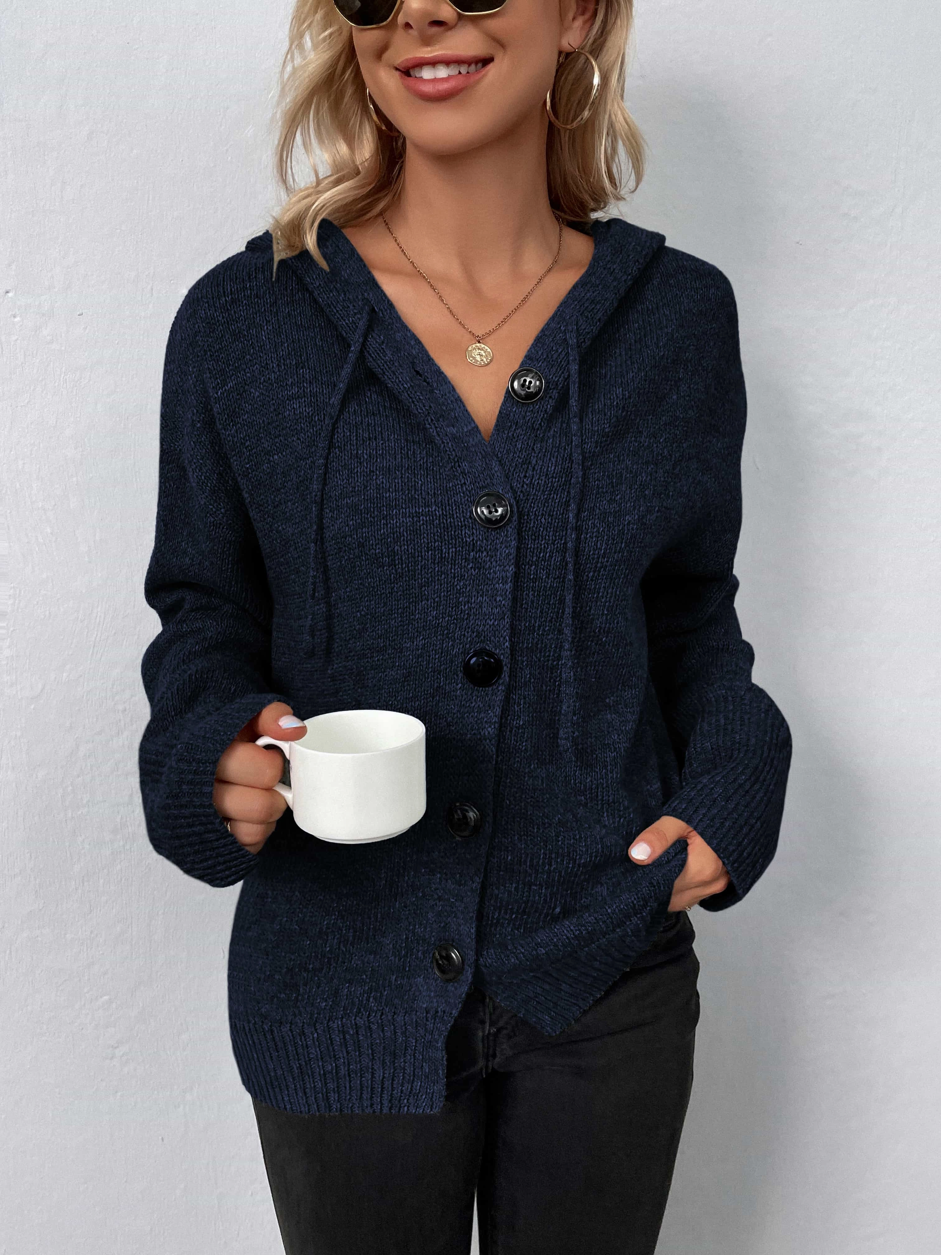 Button-Down Long Sleeve Hooded Sweater Limited Time Steal Hot Price Drop
