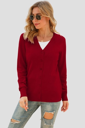 Button Up V-Neck Long Sleeve Cardigan Shop Smart Save