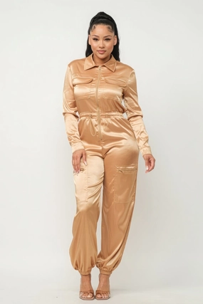 Hot Savings Alert Hot Sale Today Front Zipper Pockets Top And Pants Jumpsuit