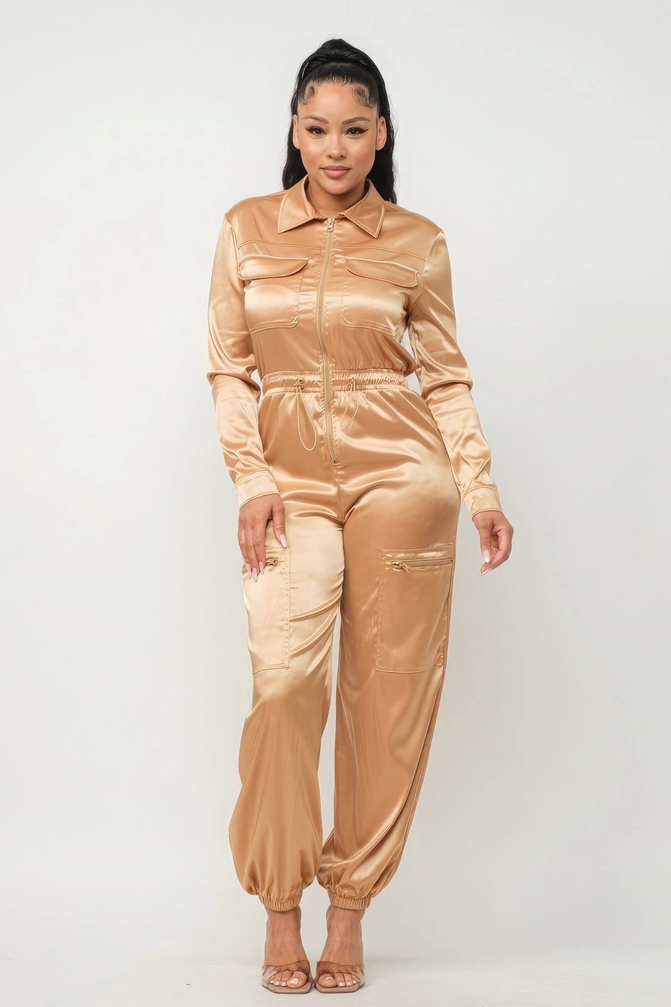Hot Savings Alert Hot Sale Today Front Zipper Pockets Top And Pants Jumpsuit