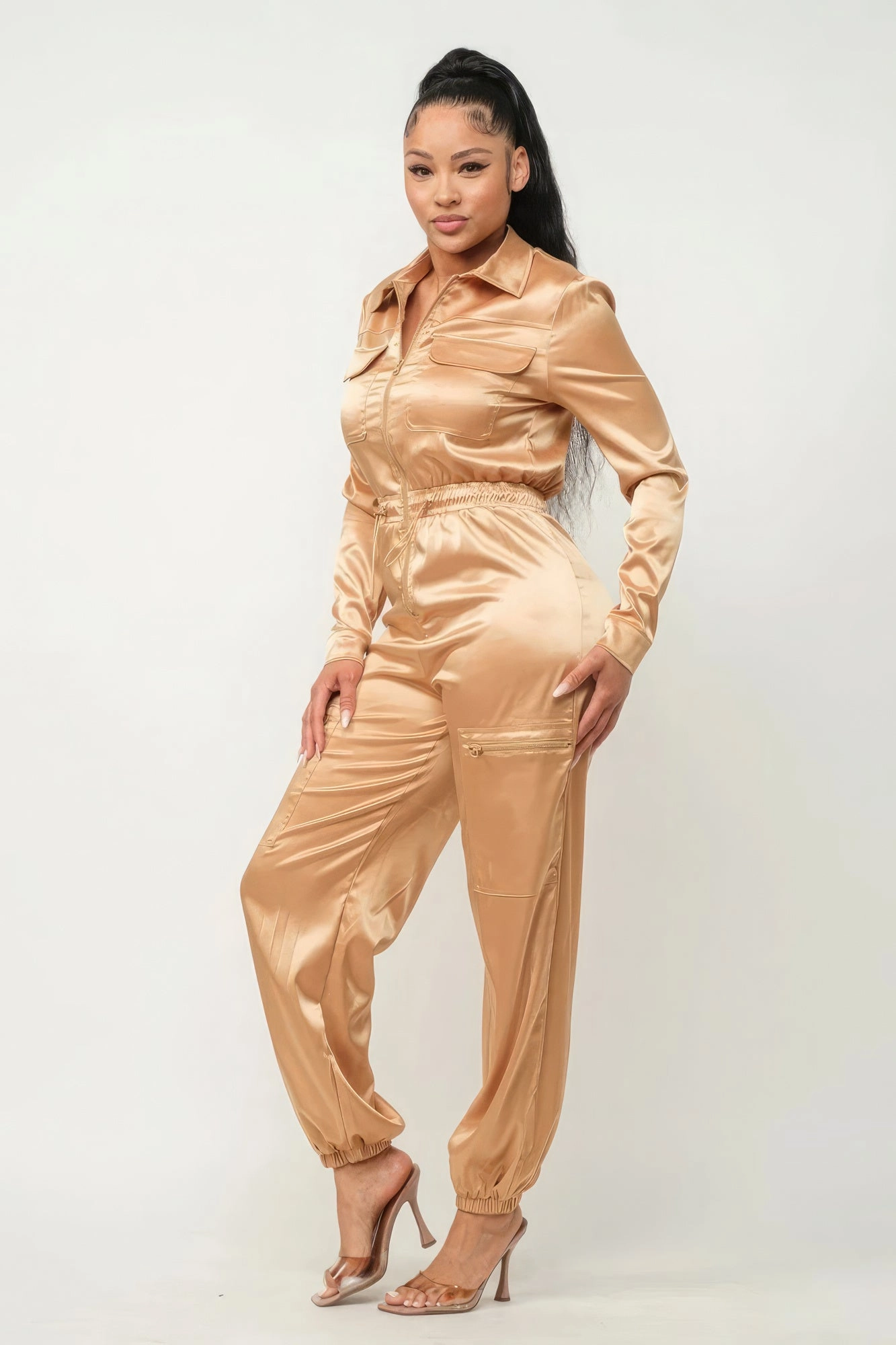 Front Zipper Pockets Top And Pants Jumpsuit Exclusive Savings Event