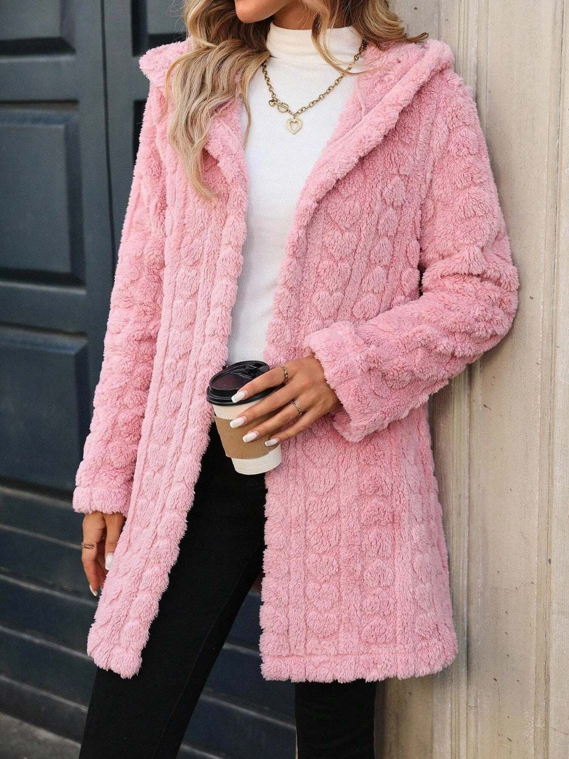 Heart Open Front Hooded Fuzzy Coat Limited Time Steal Deal Frenzy Today
