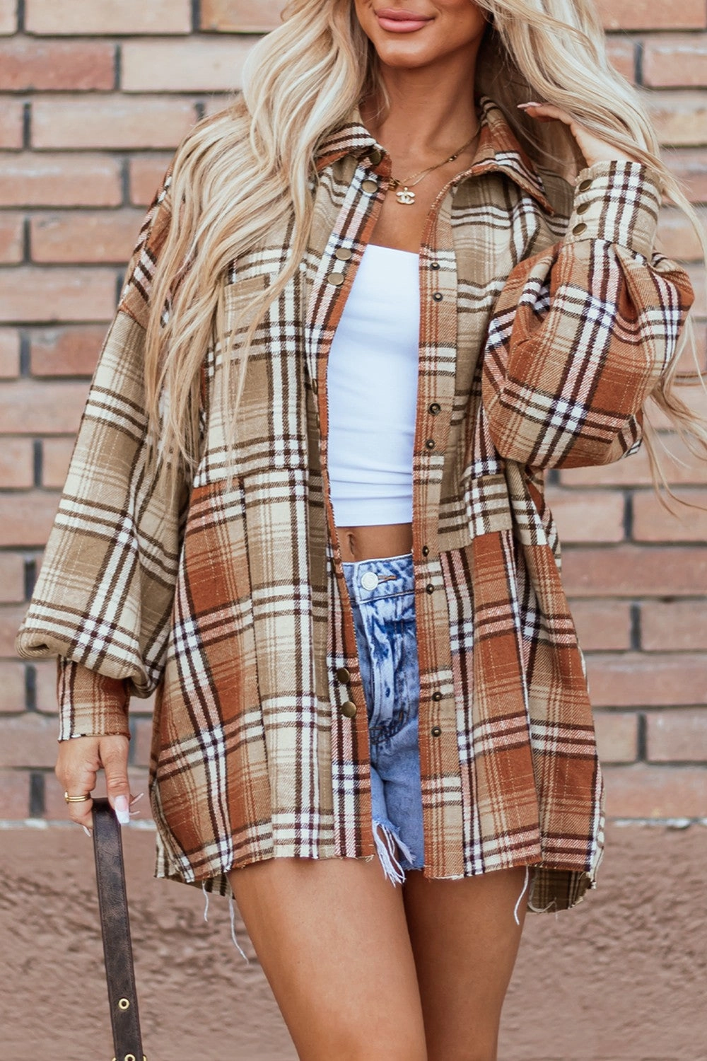 Exclusive Online Deal Shop Hot Deals Plaid Snap Down Dropped Shoulder Shacket