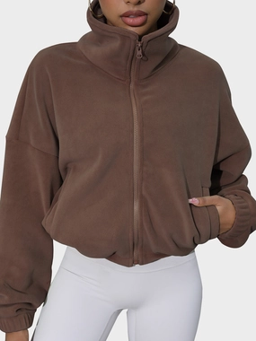 Drawstring Turtleneck Zip Up Long Sleeve Jacket Big Savings Alert