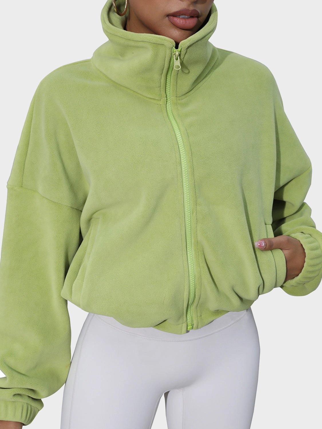 Drawstring Turtleneck Zip Up Long Sleeve Jacket Trending Hot Deal