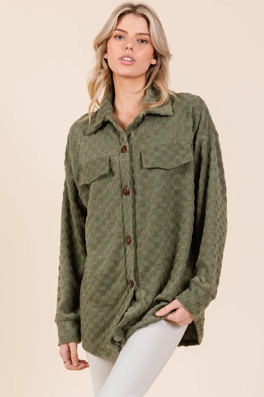 Grab the Deal Now Bombom Checkered Button Down Dropped Shoulder Shacket