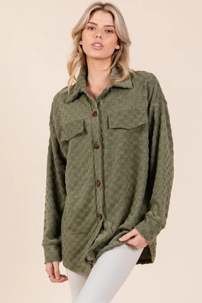Grab the Deal Now Bombom Checkered Button Down Dropped Shoulder Shacket
