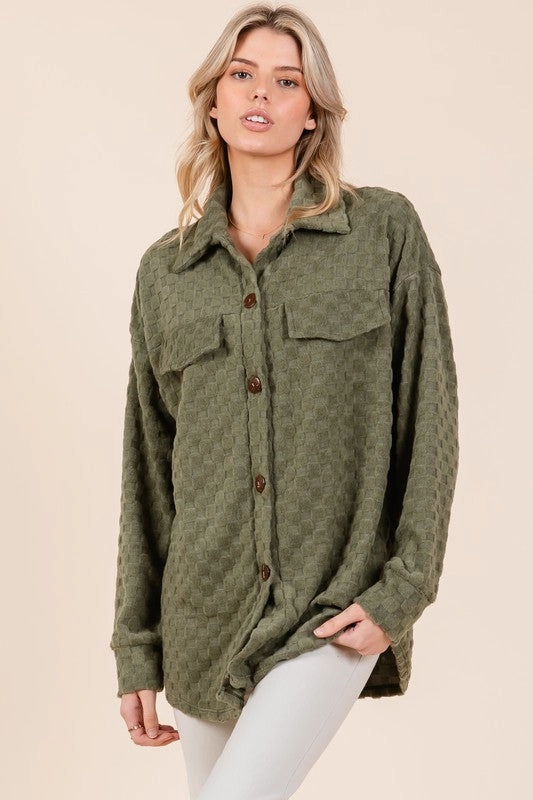 Trending Hot Deal Shop Grab Offer Bombom Checkered Button Down Dropped Shoulder Shacket