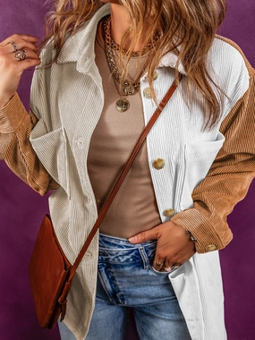 Hot Clearance Now Sweet Deal Today Color Block Ribbed Pocketed Button Up Jacket