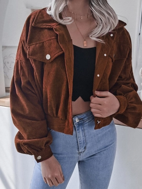 Lantern Sleeve Cropped Corduroy Jacket Instant Hot Deal