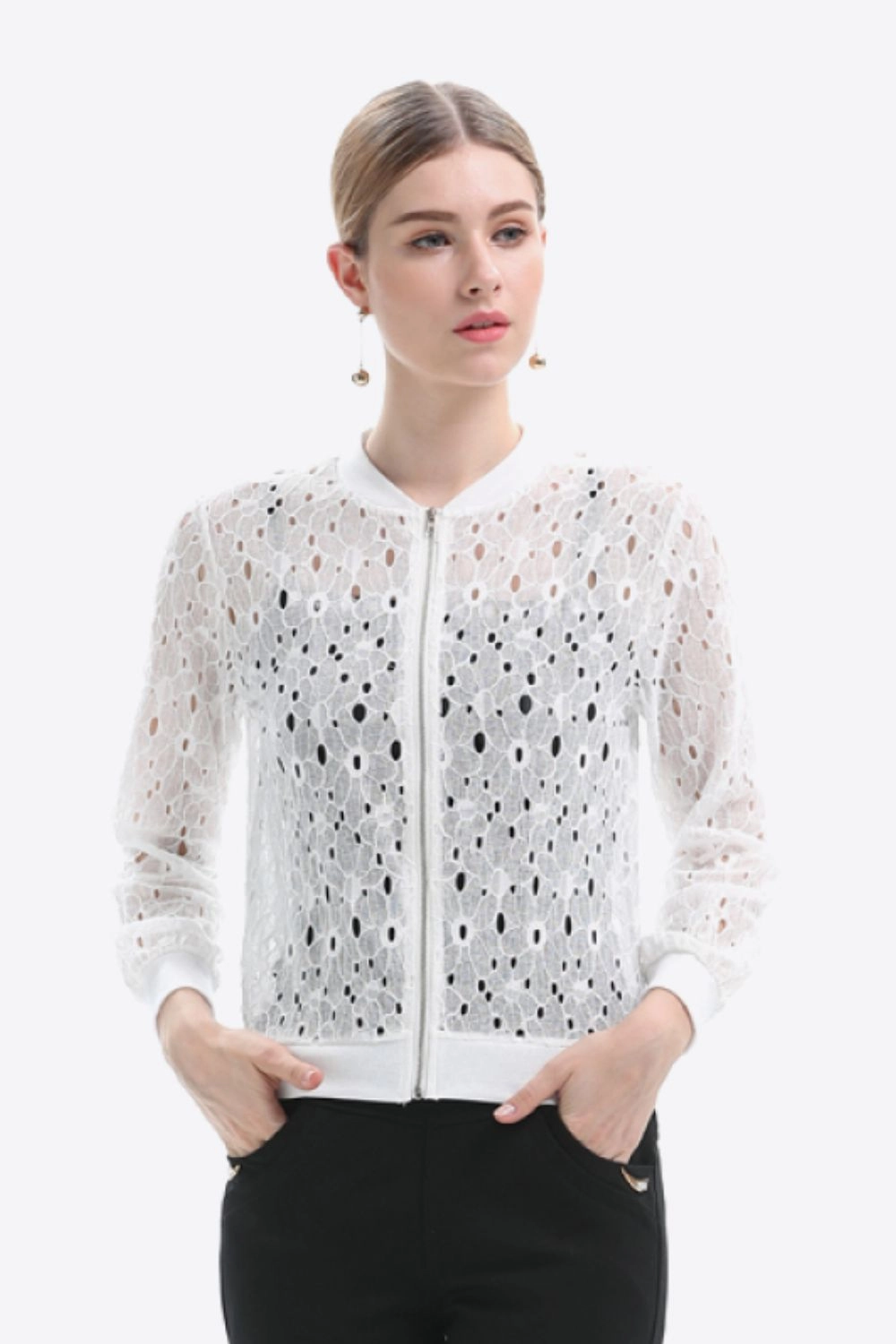 Online Exclusive Savings Limited Stock Offer Openwork Zip Up Jacket
