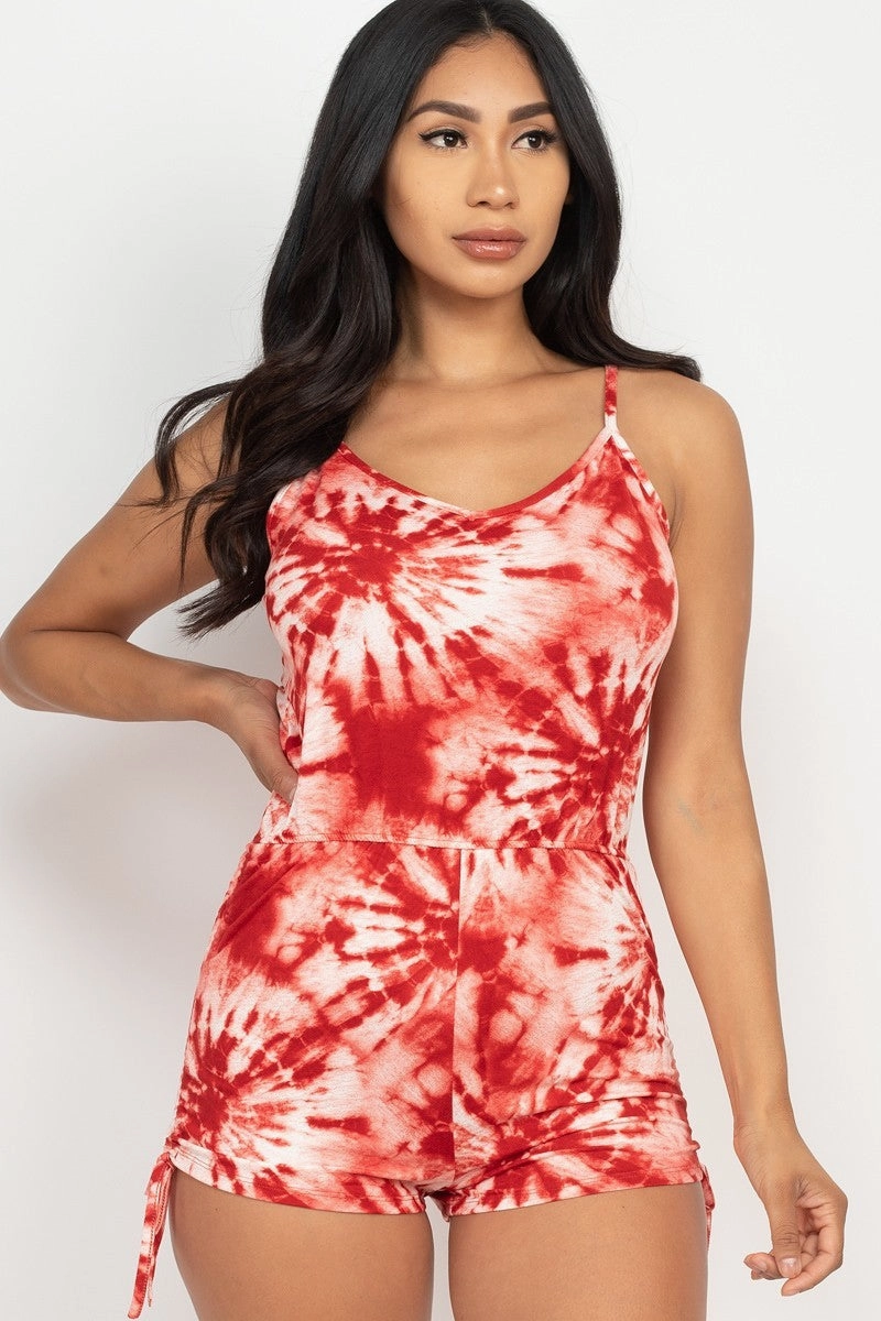 Dont Miss Hot Deals Tie-Dye Ruched Drawstring Summer Romper