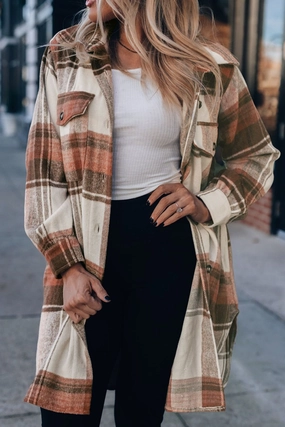 Best Deal Today Pocketed Plaid Collared Neck Shacket