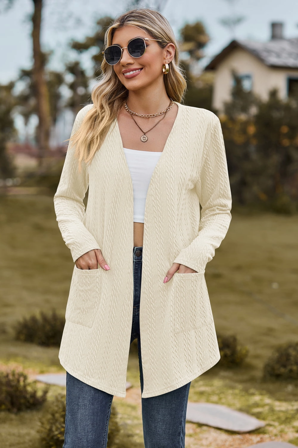 Hot Sale Alert Hot Offer Event Cable-Knit Long Sleeve Cardigan With Pocket