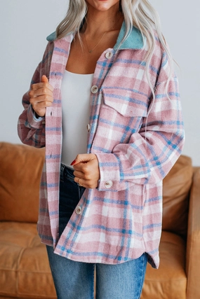 Shop Now Save Today Only Discount Alert Plaid Collared Neck Flap Pockets Shacket