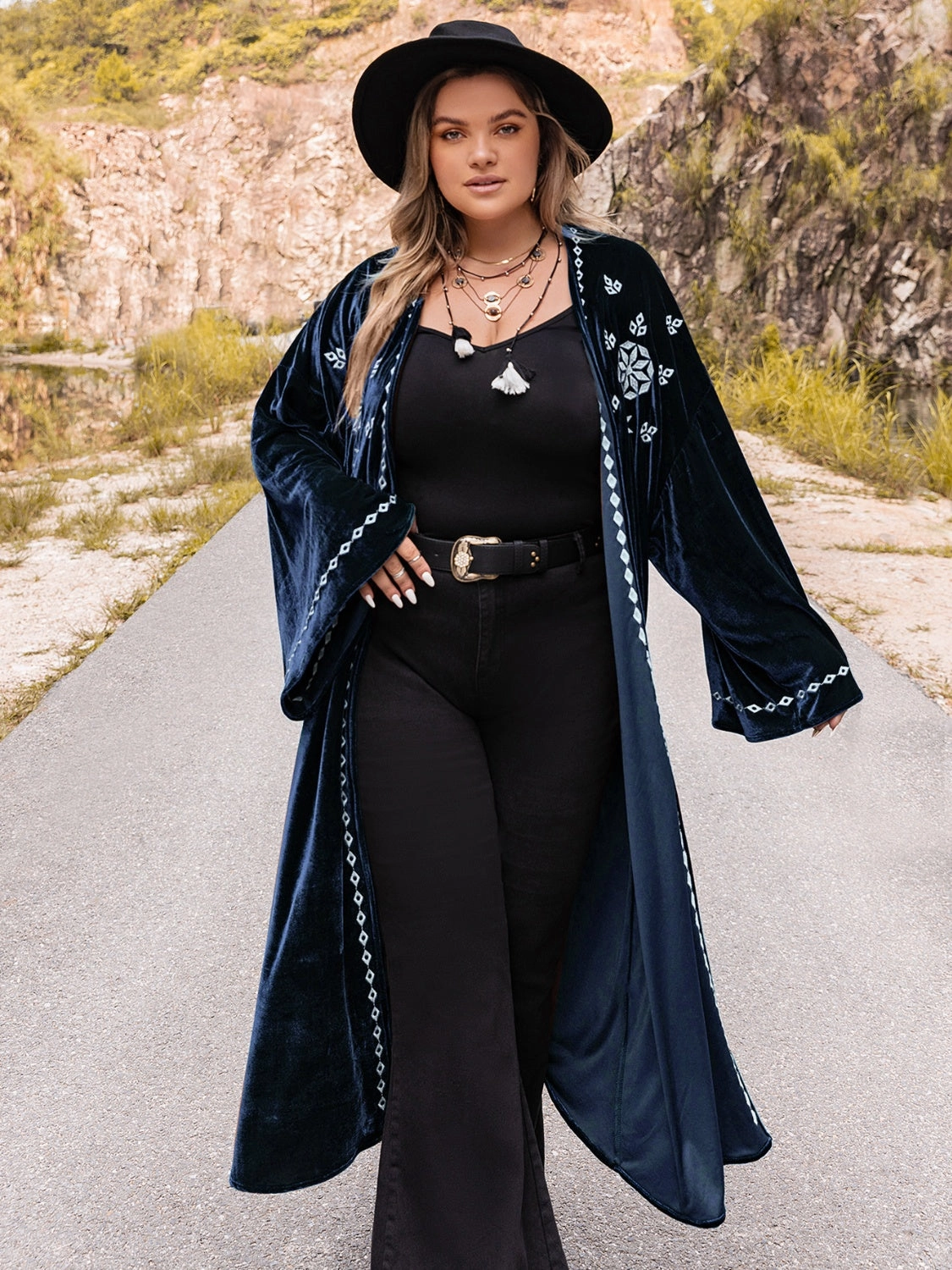 Special Occasion Discount Plus Size Embroidery Open Front Long Sleeve Cardigan