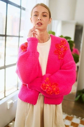 Davi & Dani Floral Applique Open Front Drop Shoulder Cardigan Dont Miss Big Savings Big Hot Sale