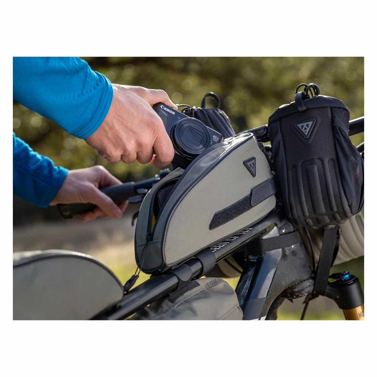 TopLoader, top Tube/Head Tube Mount bikepacking Bag, 0.75 Liter, Green Color w/Gray Logo