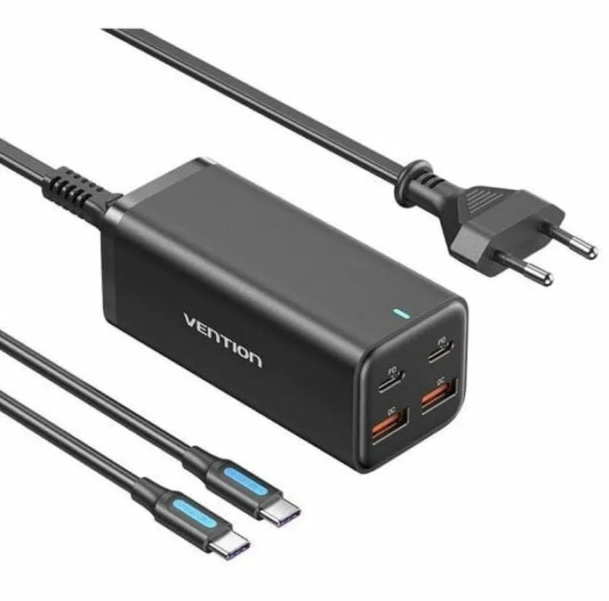 Hot Deal Alert Todays Mega Savings Vention Fbsbg 4-Port Usb (C C A A) Gan Charger (100W/100W/18W/18W) Eu Black