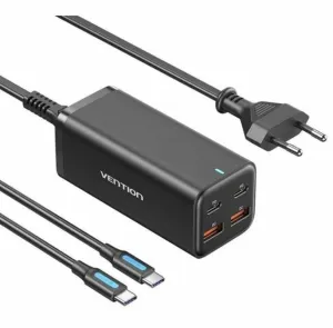 Hot Deal Alert Todays Mega Savings Vention Fbsbg 4-Port Usb (C C A A) Gan Charger (100W/100W/18W/18W) Eu Black