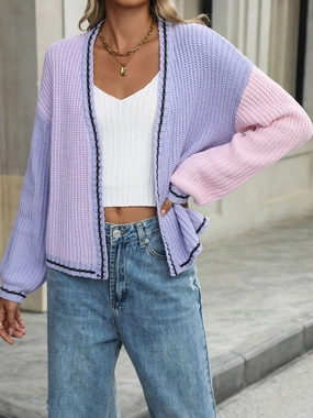 Hot Price Drop Weekend Flash Offer Contrast Open Front Long Sleeve Cardigan