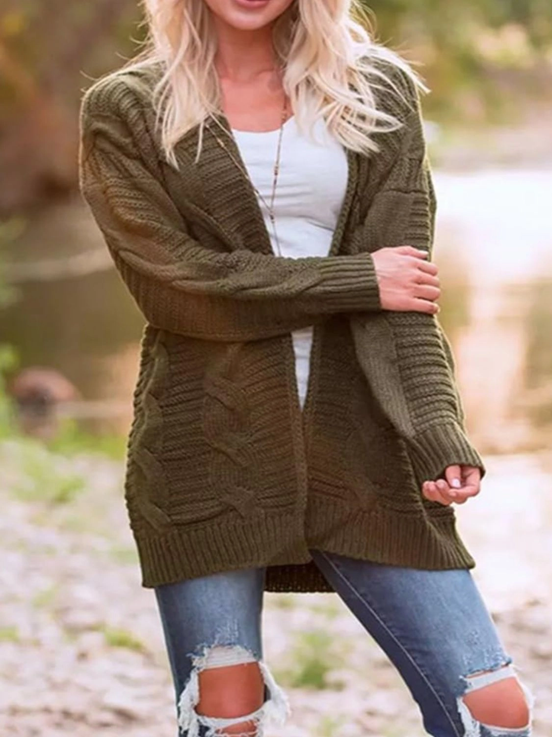 Cable-Knit Open Front Long Sleeve Cardigan Mega Discount Today