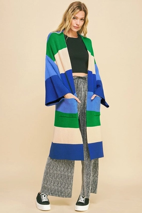 Limited Time Discount Davi & Dani Color Block Kimono Sleeve Open Front Cardigan