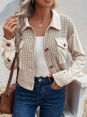 Perfee Pocketed Houndstooth Long Sleeve Jacket Perfect Gift Offer