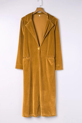 Today Only Offer Clearance Steal Today Collared Neck Longline Velvet Cardigan With Pockets