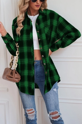 Plaid Button Up Dropped Shoulder Outerwear Limited Time Hot Deal
