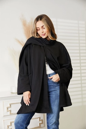 Heyson Full Size Open Front Cardigan With Scarf Design Big Hot Sale