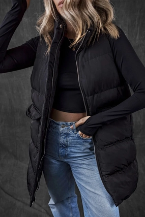 Trending Hot Picks Hot Clearance Now Pocketed Zip Up Vest Coat