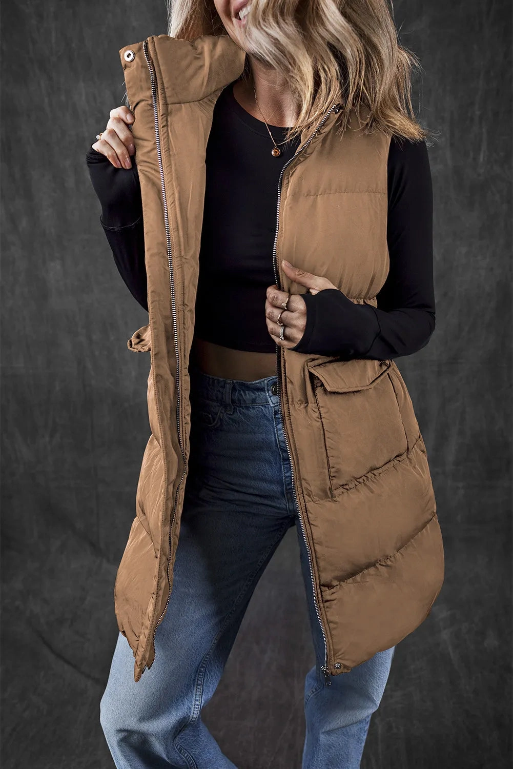 Sweet Deal Inside Pocketed Zip Up Vest Coat
