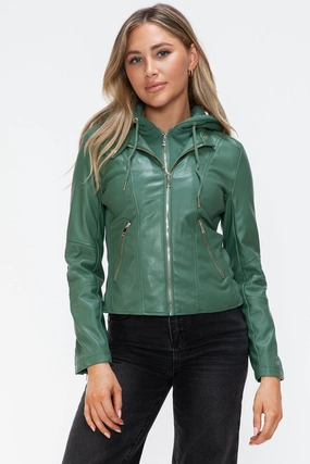 Snobbish Faux Leather Zip Up Drawstring Hooded Jacket Sweet Deal Today