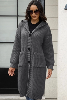 Unmissable Deal Today Button Up Long Sleeve Hooded Cardigan With Pockets