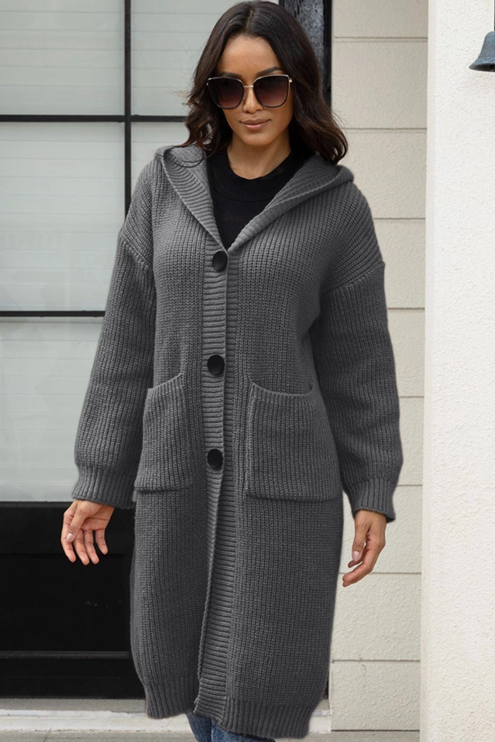 Special Online Offer Save More Online Button Up Long Sleeve Hooded Cardigan With Pockets