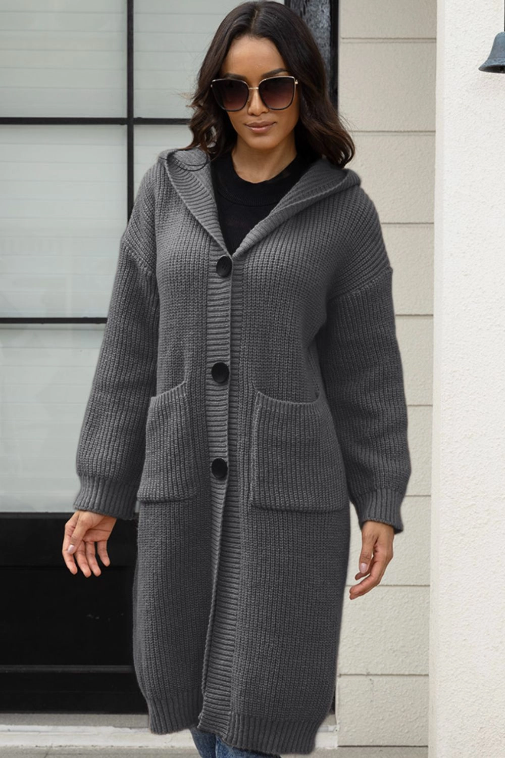 Unmissable Deal Today Button Up Long Sleeve Hooded Cardigan With Pockets