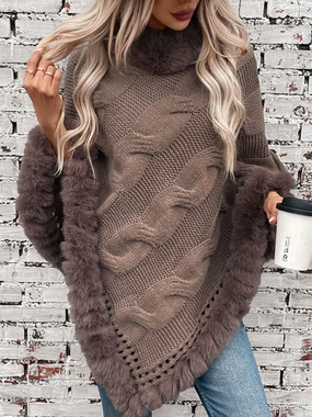 Fuzzy Hem Cable-Knit Poncho Online Exclusive Savings MustShop Sale