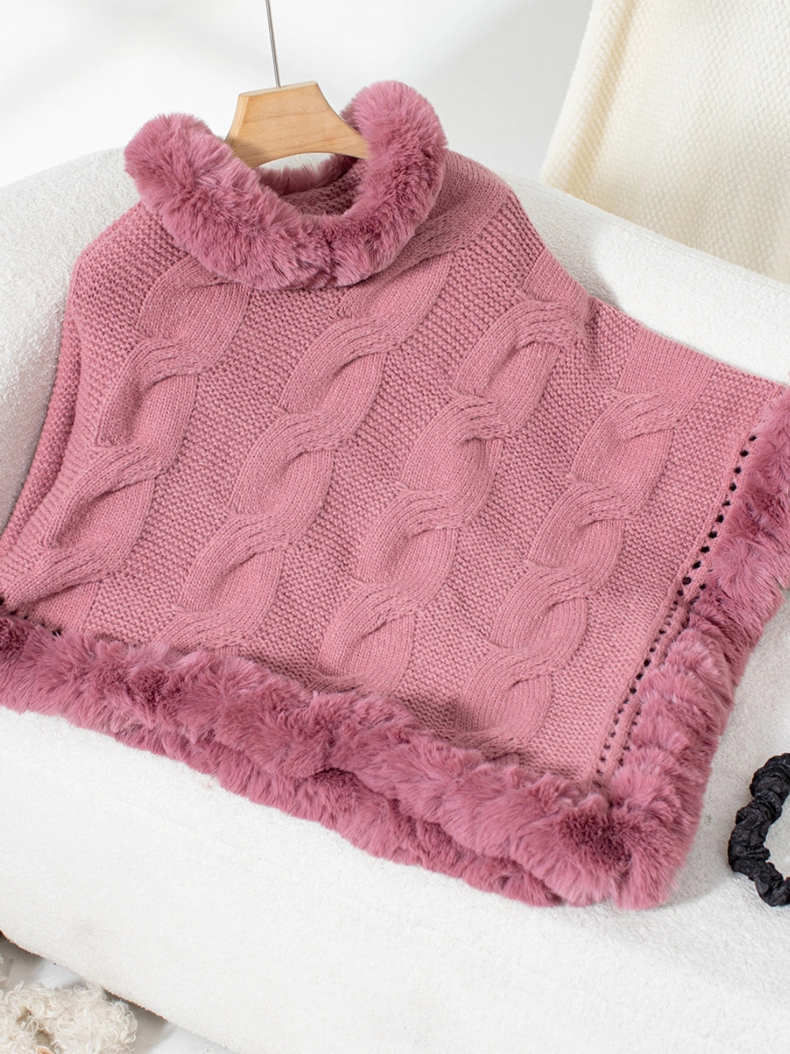 Fuzzy Hem Cable-Knit Poncho Flash Offer Today Dont Miss This Deal