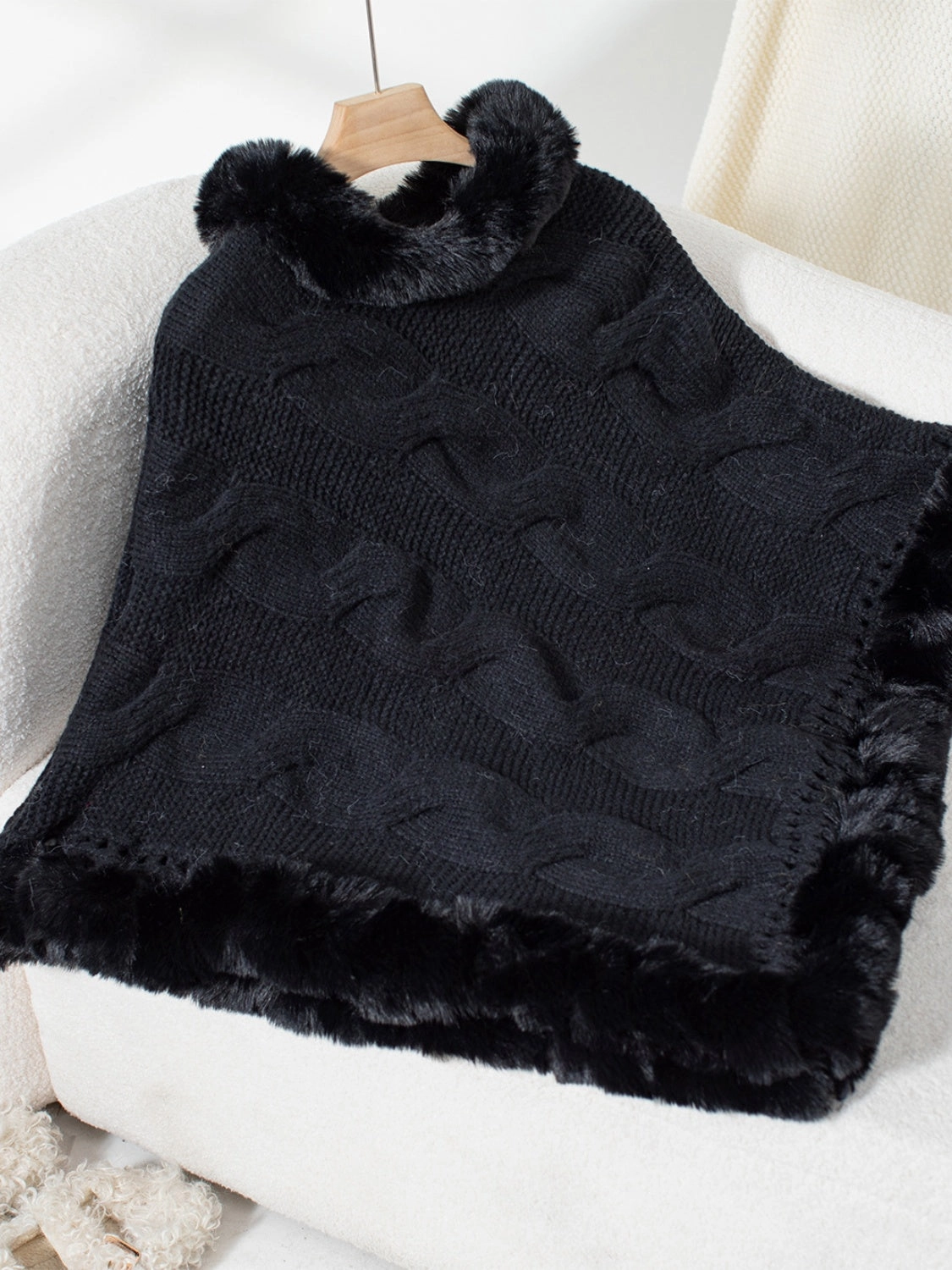 Last Chance Steal Shop Now Save Fuzzy Hem Cable-Knit Poncho